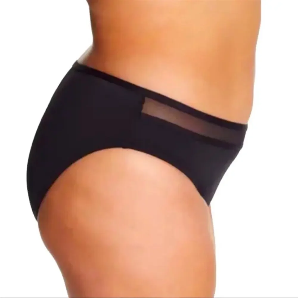 TOMMY BAHAMA NWT Black Mesh Inset Hipster Bikini Bottoms Full Coverage Size 1X